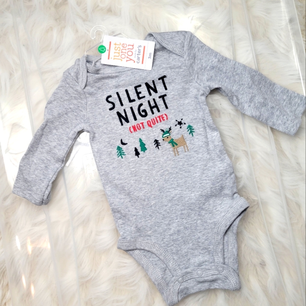 Carter's Just One You Christmas Onesie Gray Silent Night, Not Quite 6mo Baby